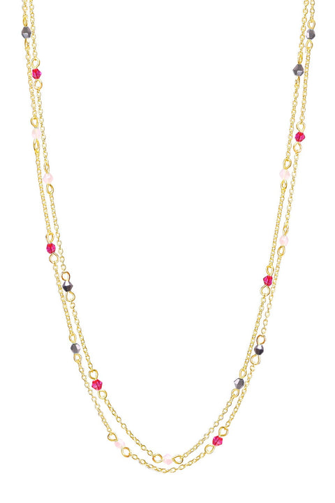 Pink Austrian Crystal Two Strand Necklace - GF