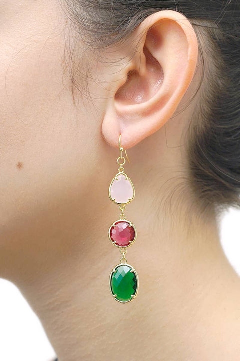 Emerald Crystal & Mixed Crystal Drop Earrings - GF