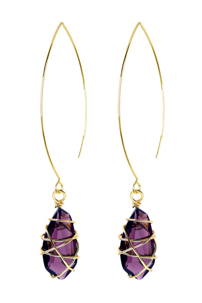 Lavender Crystal Wire Wrapped Threader Earrings - GF