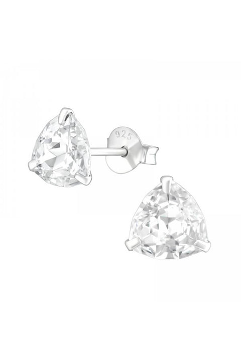 Sterling Silver Trilliant Ear Studs With Crystals - SS