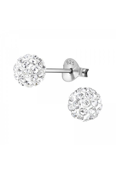 Sterling Silver Ball Ear Studs With Crystal - SS