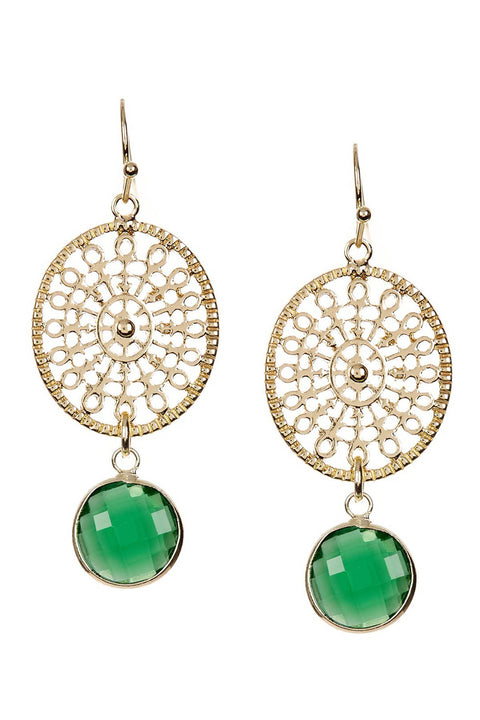 Emerald Crystal Filigree Drop Earrings In Gold - GF