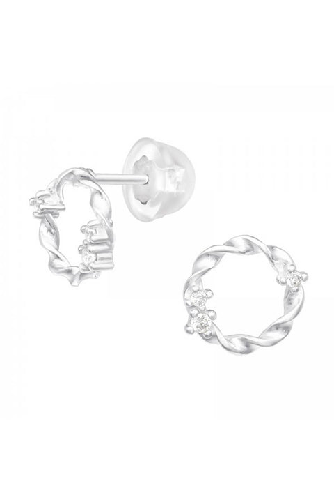 Children's Sterling Silver Circle Ear Studs & CZ - SS