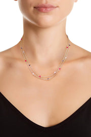 Pink Austrian Crystal Two Strand Necklace - SF
