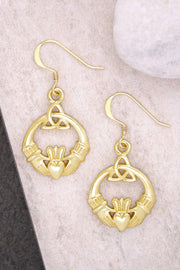 14k Gold Plated Irish Claddagh Drop Earrings - GF