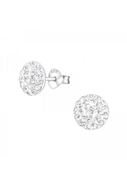Sterling Silver Round Ear Studs With Crystal - SS