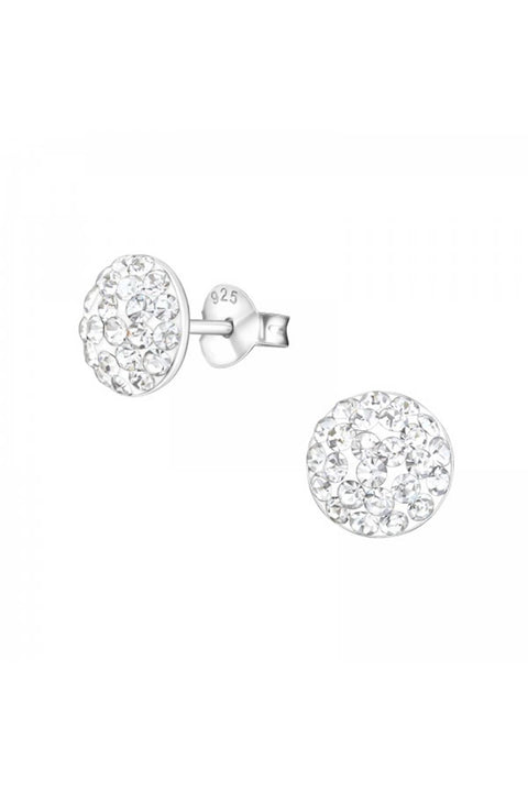 Sterling Silver Round Ear Studs With Crystal - SS
