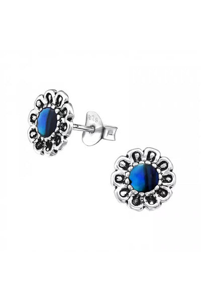 Sterling Silver Flower Ear Studs With Imitation Stone - SS