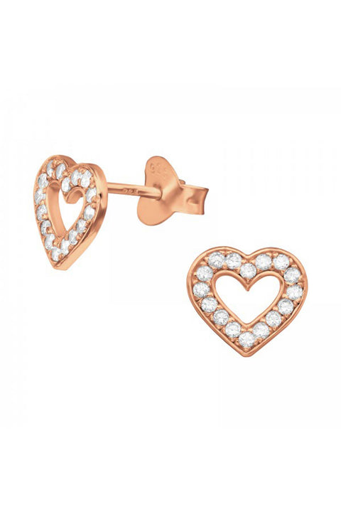 Sterling Silver Heart Ear Studs With Cubic Zirconia - RG