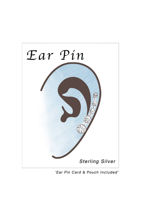Sterling Silver Round Ear Pin With Crystal - SS