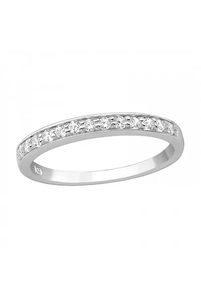 Sterling Silver Daisy Band Ring With CZ - SS