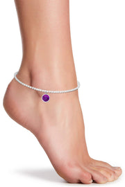 Amethyst Beaded Round Charm Anklet - SF