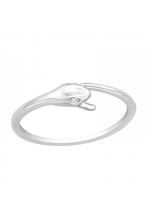 Sterling Silver Snake Ring with CZ - SS
