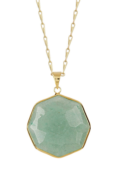 Green Aventurine Fancy Cut Octagon Pendant Necklace - GF