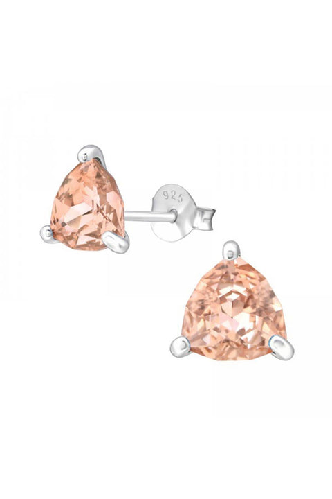 Sterling Silver Triangle Ear Studs With Crystals - SS