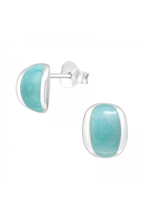 Sterling Silver Geometric Ear Studs With Epoxy - SS