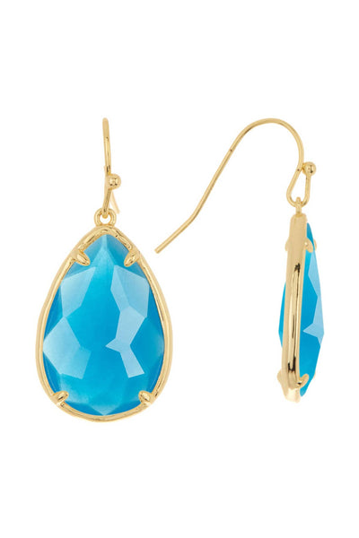 Blue Chalcedony Crystal Pear Cut Drop Earrings In Gold - GF