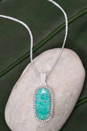 Amazonite Halo Pendant Necklace - SF