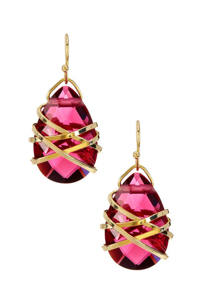 Raspberry Crystal Wrapped Earrings In Gold - GF