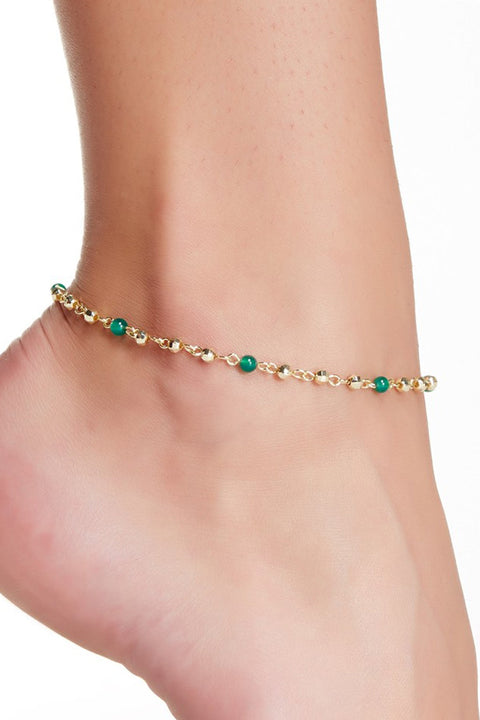 Victoria Green Agate Beaded Anklet - GF
