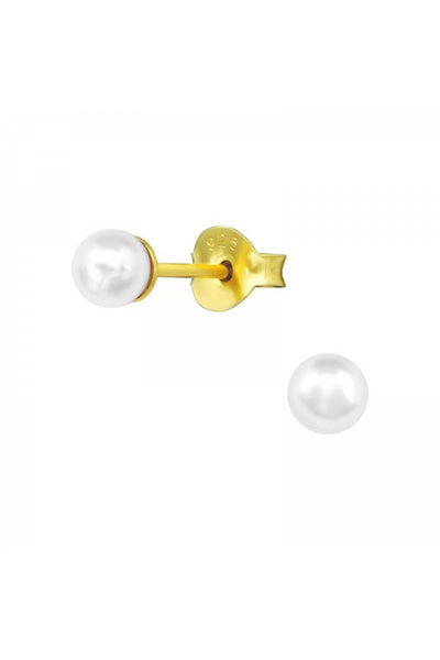 Sterling Silver Round Ear Studs With Synthetic Pearl - VM