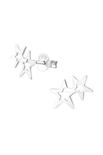 Sterling Silver Double Star Ear Studs - SS