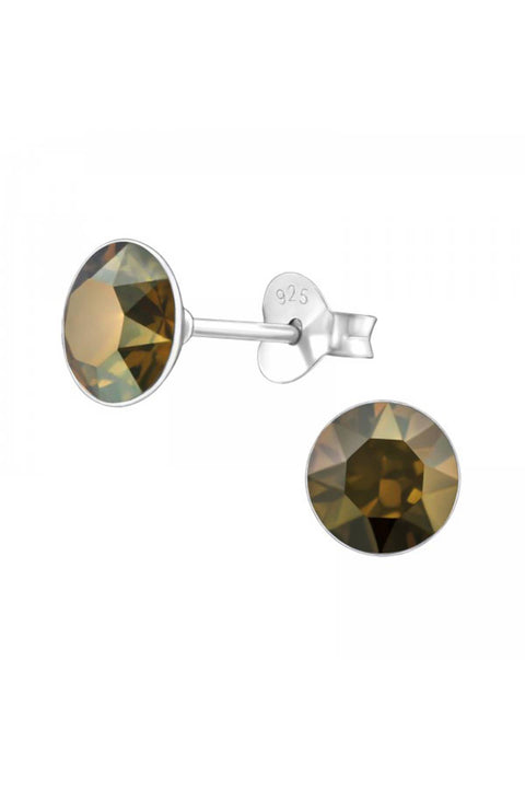 Sterling Silver Round Ear Studs With Genuine Crystals - SS