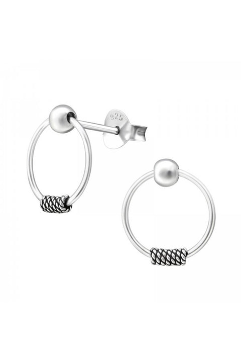 Sterling Silver Ball Hanging Circle Ear Studs - SS