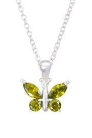 Peridot CZ Butterfly Pendant Necklace - SF