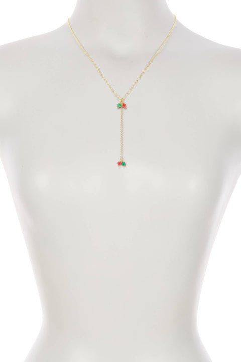 Green Agate & Red Agate Christmas Y Necklace - GF