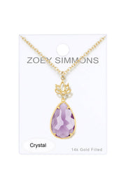 Lavender Crystal & Lotus Pendant Necklace - GF