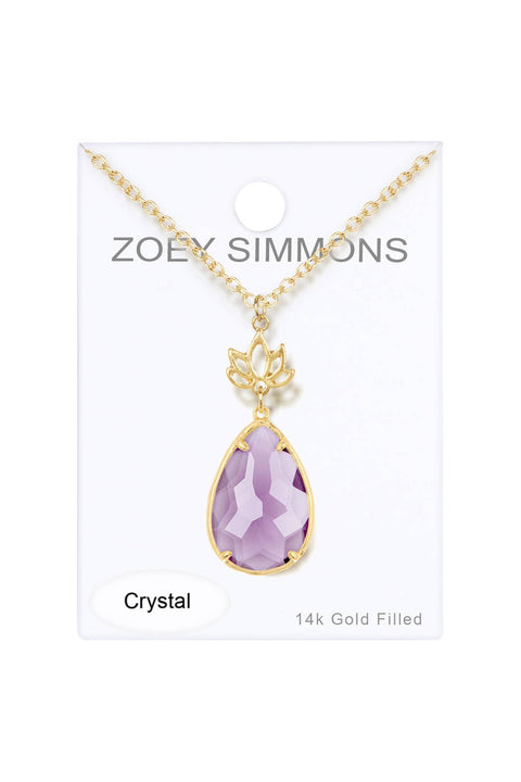 Lavender Crystal & Lotus Pendant Necklace - GF