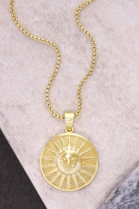 Aztec Sun Drop Pendant Necklace - GF