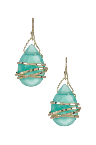 Amazonite Crystal Wrapped Earrings In Gold - GF