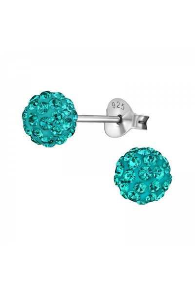 Sterling Silver Ball Ear Studs With Crystal - SS