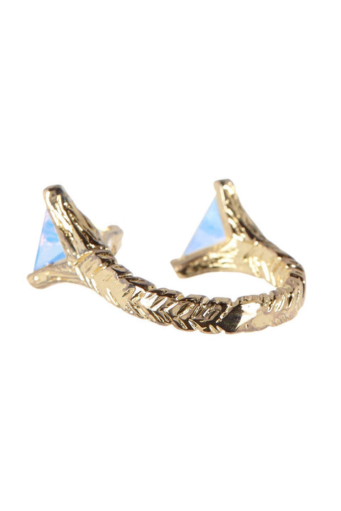 Sky Blue Crystal & Raw Brass Trio Ring - GF