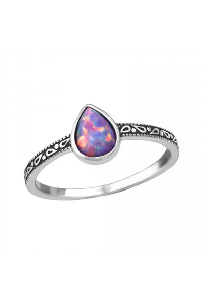 Sterling Silver Pear Ring With Lavender Opal - SS