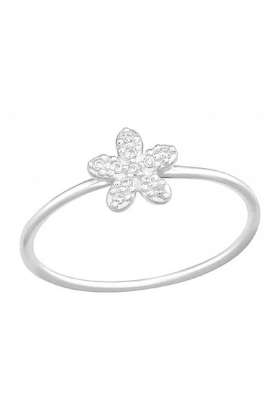 Sterling Silver Flower Ring with CZ - SS