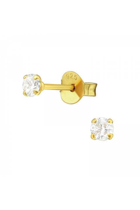 Sterling Silver Round 3mm Ear Studs With Cubic Zirconia - VM