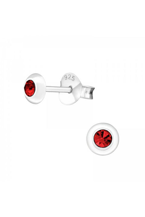 Sterling Silver Round Ear Studs With Crystal - SS