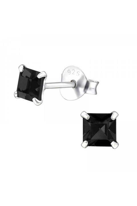 Sterling Silver Square Ear Studs With Genuine Crystals - SS