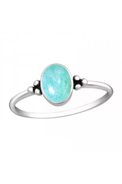 Sterling Silver & Amazonite Oval Cabochon Ring - SS