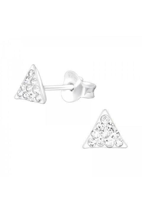 Sterling Silver Triangle Crystal Ear Studs - SS