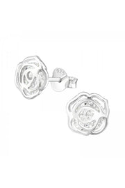 Sterling Silver Rose Ear Studs With Cubic Zirconia - SS