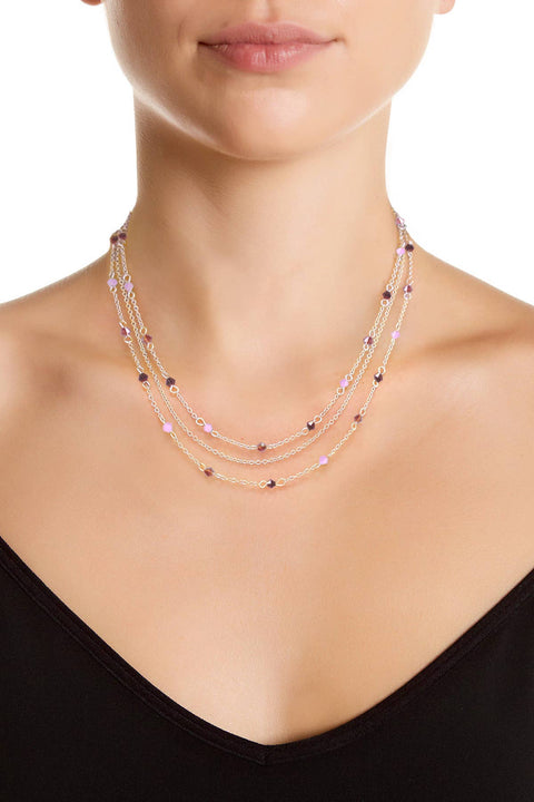 Purple Austrian Crystal Multi Strand Necklace - SF