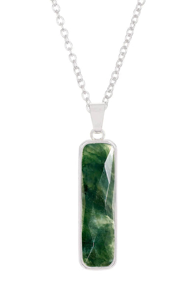 Moss Agate Rectangle Pendant Necklace - SF