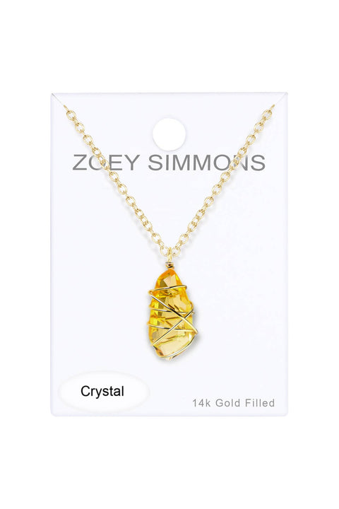 Lemon Crystal Wire Wrapped Pendant Necklace - GF