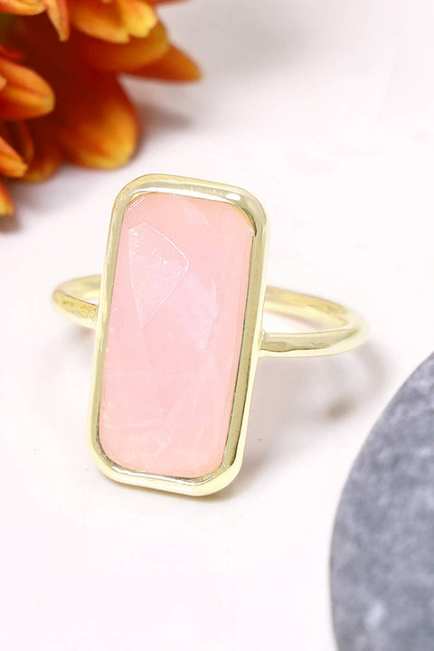 Rose Quartz Rectangle Ring - GF