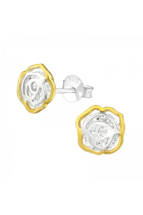 Sterling Silver Rose Ear Studs With Cubic Zirconia - VM