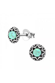 Sterling Silver Star Ear Studs & Synthetic Opal - SS
